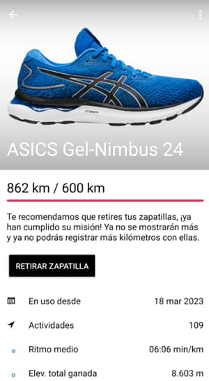 Nimbus 24, uso de 900km. Prueba captura Runtastic