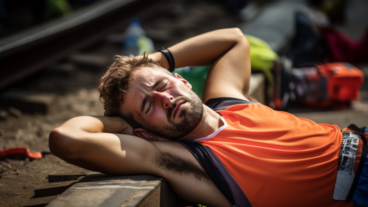 Chico descansa al terminar una maratón