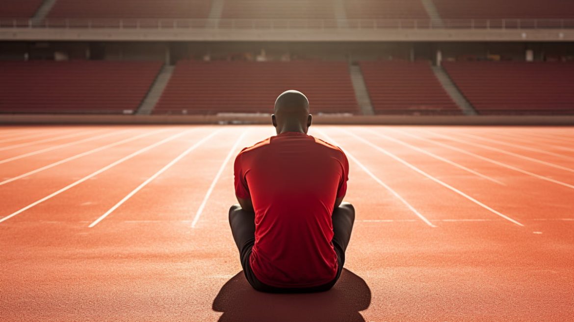 Corredor meditando antes de una carrera