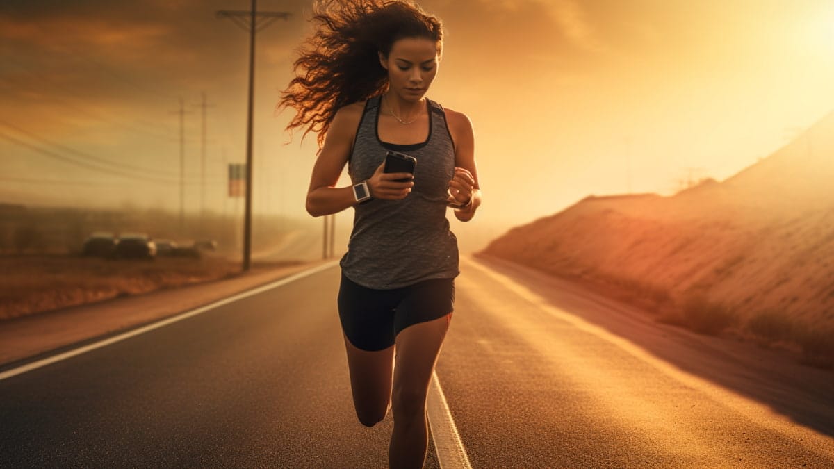 chica corriendo con el móvil en la mano