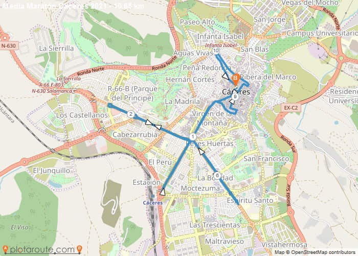 Recorrido Media Maratón de Cáceres