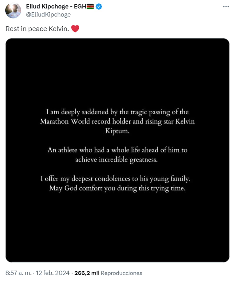 Reacción Kipchoge a muerte Kiptum